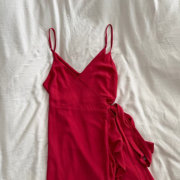 Lulus Manhattan Moment Berry Pink Ruffled Midi Wrap Dress Size S - Picture 3 of 6